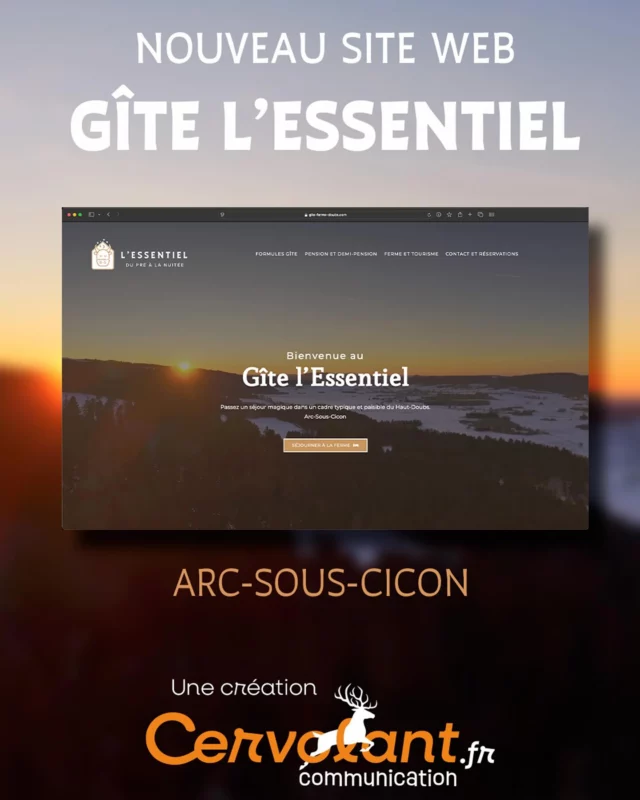 🐮 Découvrez le nouveau site du gîte l’Essentiel !
Un lieu magique pour se ressourcer  en famille ou entre amis dans nos belles montagnes du Haut-Doubs 🌲
Spa, produits locaux, visites de la ferme : tout est là pour passer un séjour inoubliable !

Découvrez leur site, le gîte et toutes les prestations qu’il propose sur www.gite-ferme-doubs.com 🤩

Vous aussi, vous rêvez de créer et moderniser votre site web ? 👉 www.cervolant.fr ou ✉️ contact@cervolant.fr 🦌

#sitewebdoubs #siteweb #webdoubs #siteinternetdoubs #orchampsvennes #valdevennes #arcsouscicon #gitedoubs #locationdoubs #vacancesdoubs #agencecommunicationdoubs